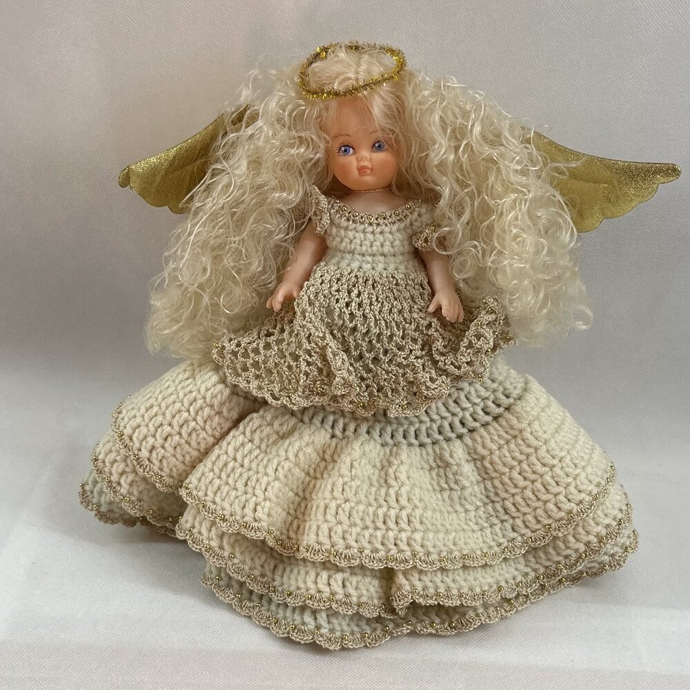 Vintage Crocheted Angel Doll Christmas Tree Topper